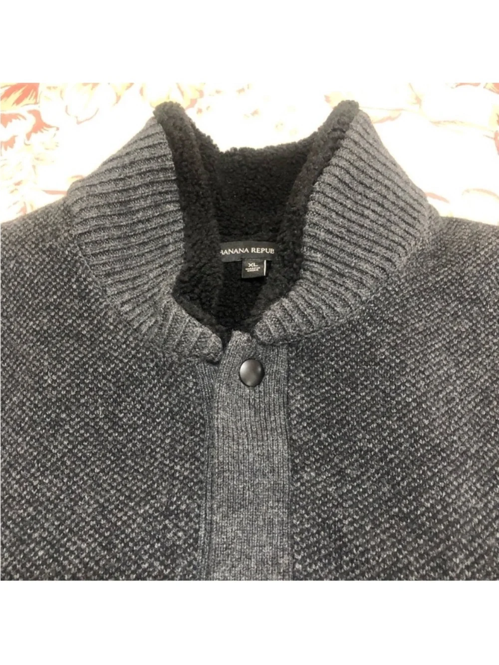 BANANA REPUBLIC Wool/ Cotton Men's Gray sz XL Vest double zipper shearling lined